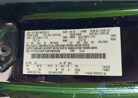 2016 Ford F-150 Xl из США, поврежденный, VIN 1FTEX1EP1GFD60558